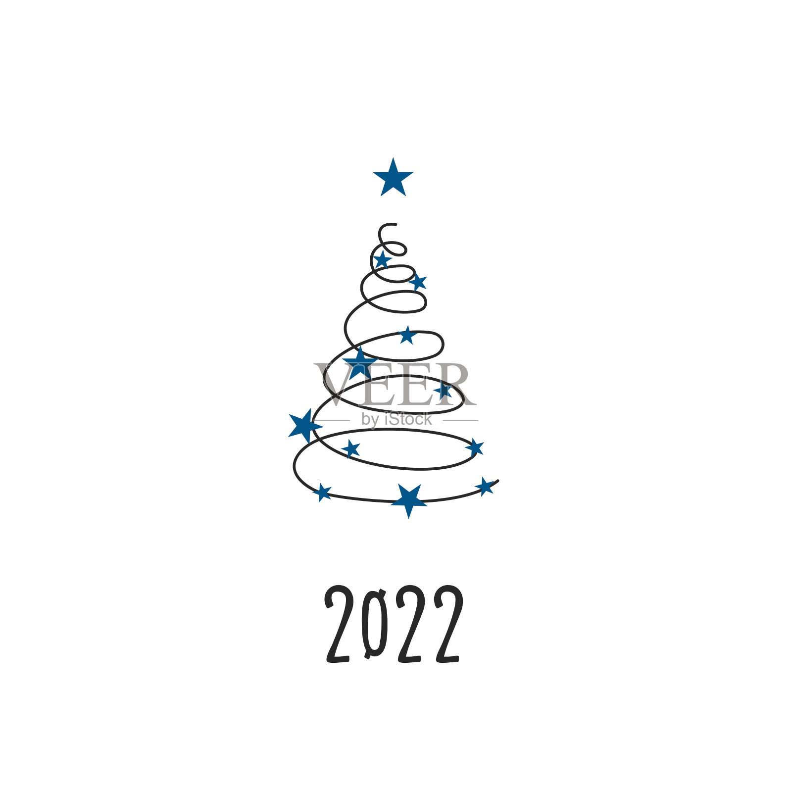 黑色的圣诞树剪影与雪花。2022年圣诞快乐，新年快乐。矢量插图。插画图片素材
