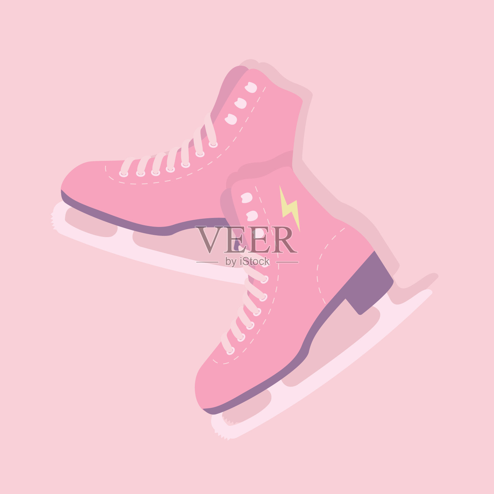 一双粉红色的花样滑冰鞋。女子溜冰鞋矢量。插画图片素材