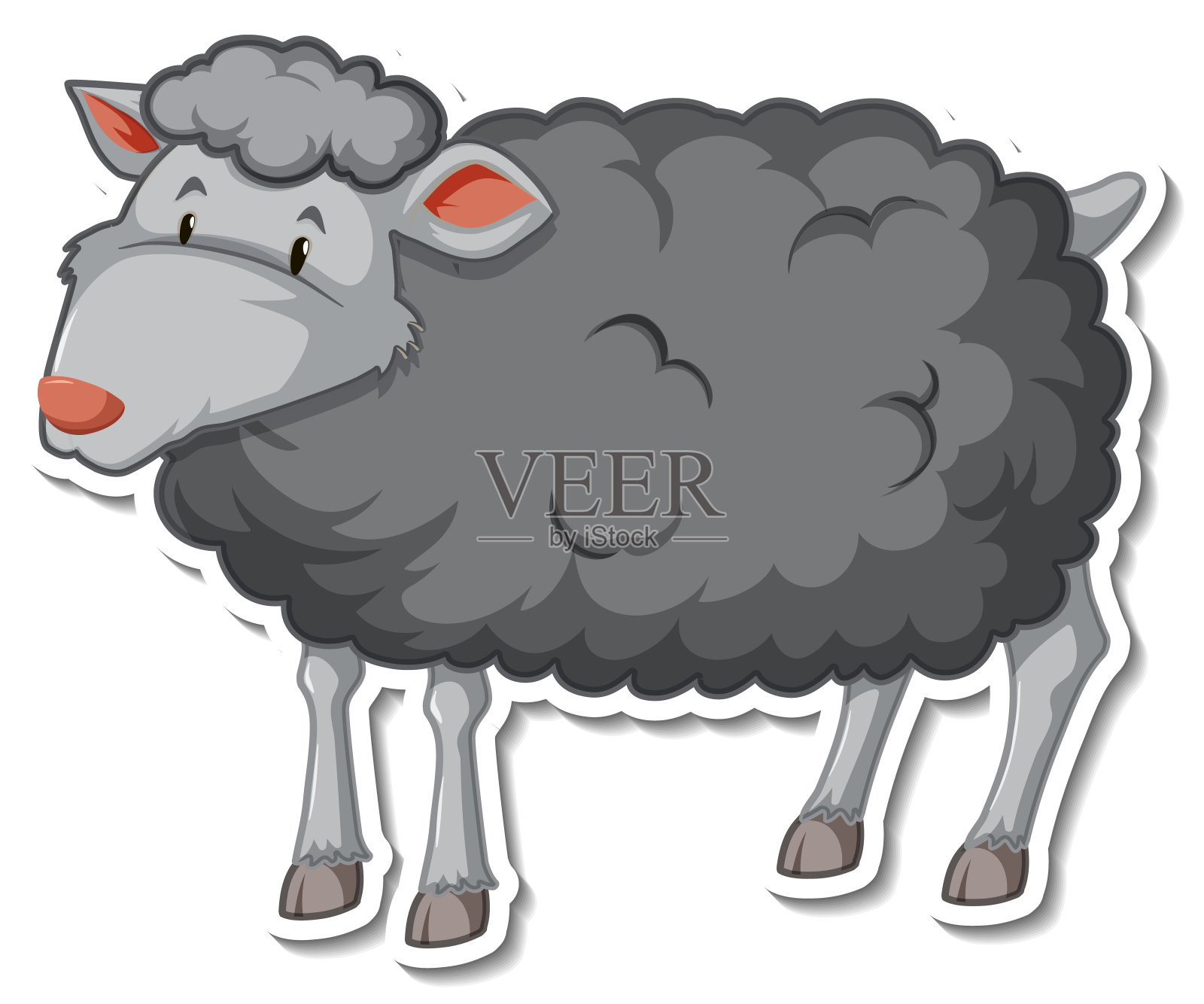 黑羊农场动物卡通贴纸插画图片素材