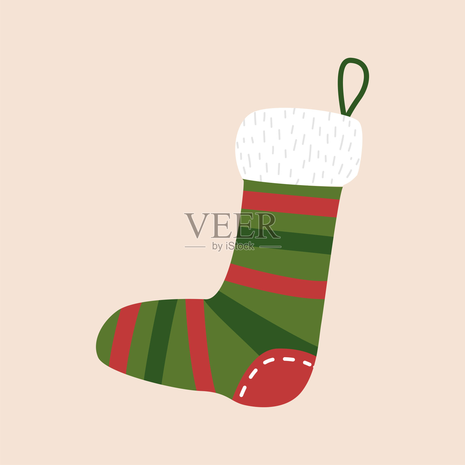 可爱的圣诞袜子。矢量插图与条纹长袜。圣诞节和新年的剪纸艺术。冬天庆祝元素。插画图片素材