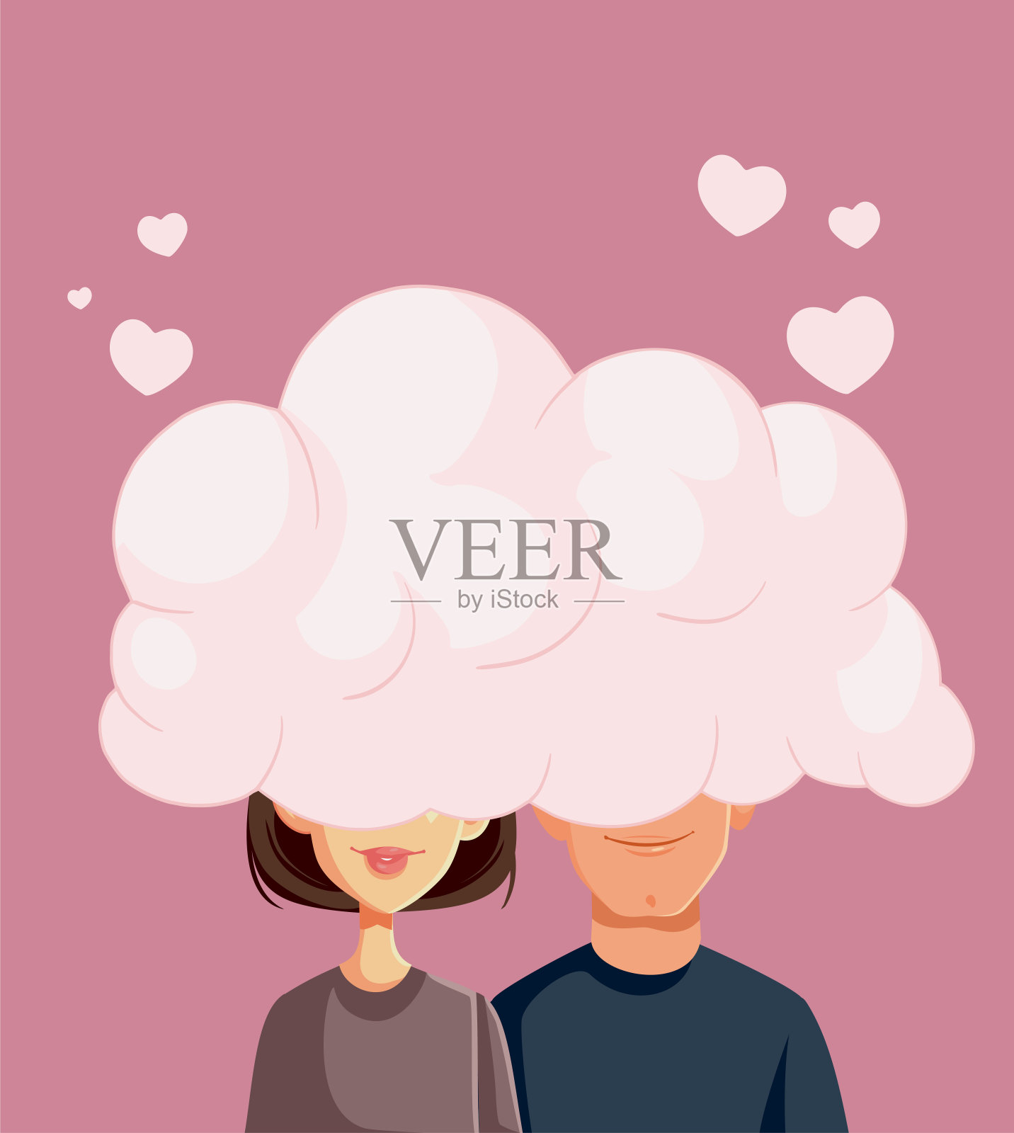 情侣在爱的头在云向量卡通插图插画图片素材