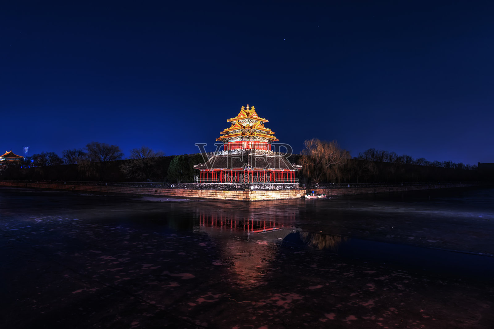 北京紫禁城角楼的夜景照片摄影图片