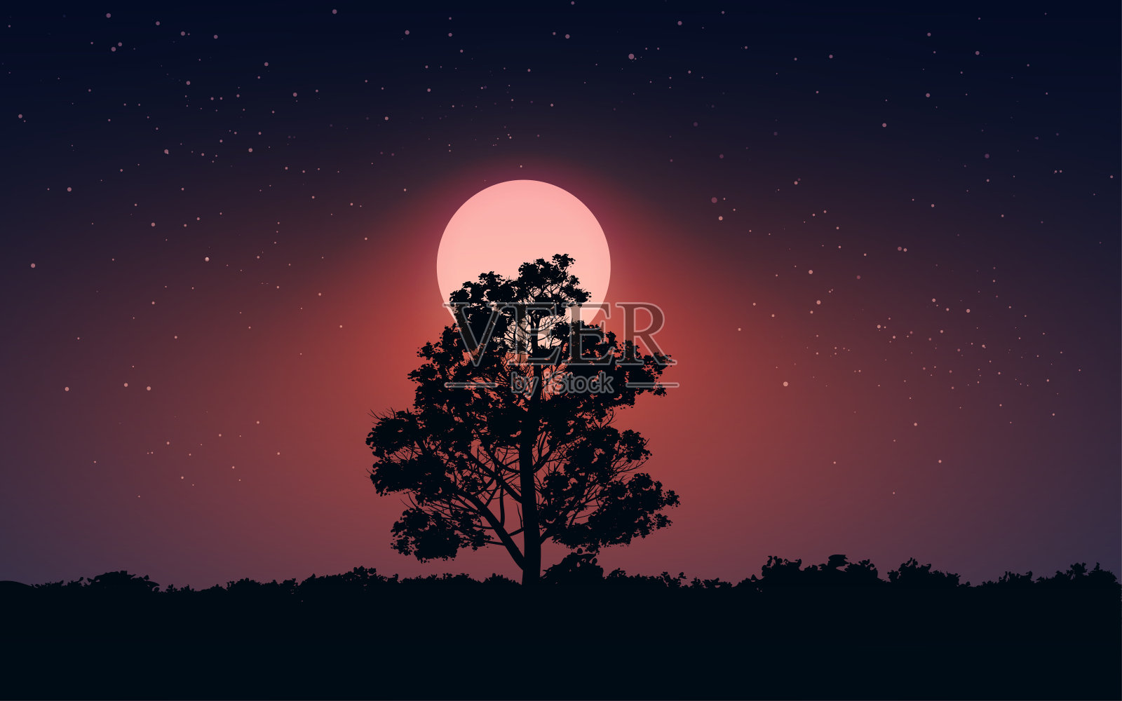浩瀚星空月亮与树剪影设计高清jpg图片免费下载_编号1x2hp46lv_图精灵