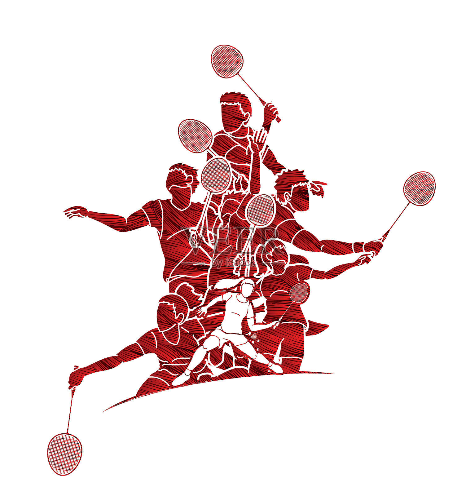 团体羽毛球选手动作卡通图形设计元素图片