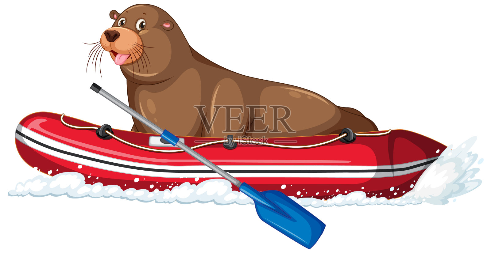 在海里游泳的卡通海狮插画图片素材_ID:419971000-Veer图库