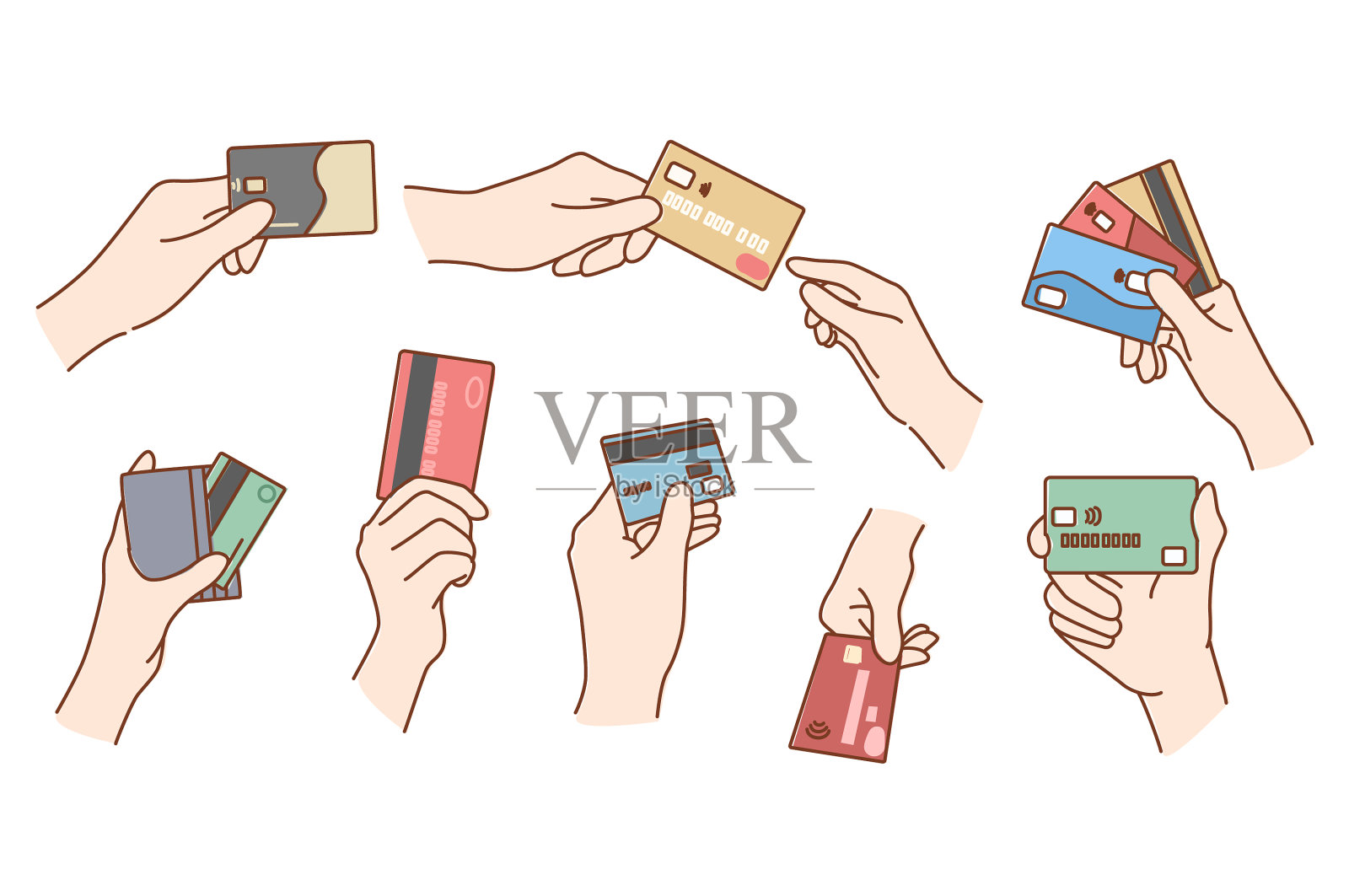 一组人持有信用卡进行在线支付插画图片素材