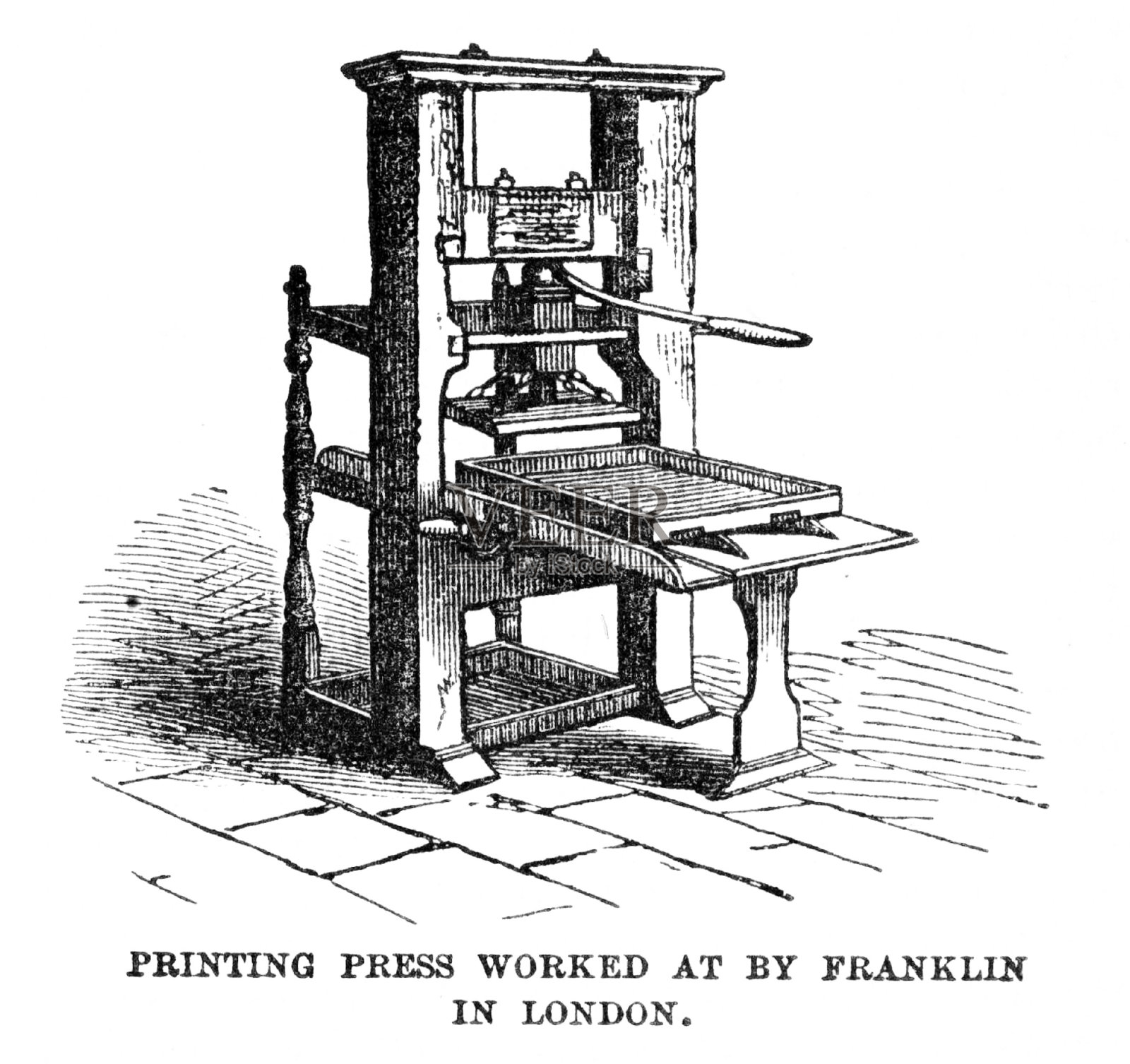 本杰明·富兰克林使用的印刷机插画图片素材