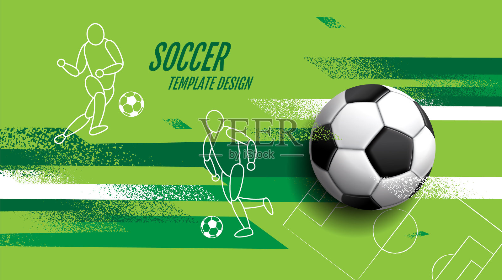 采购产品足球模板设计，足球旗帜，体育布局设计，绿色主题，矢量插画图片素材