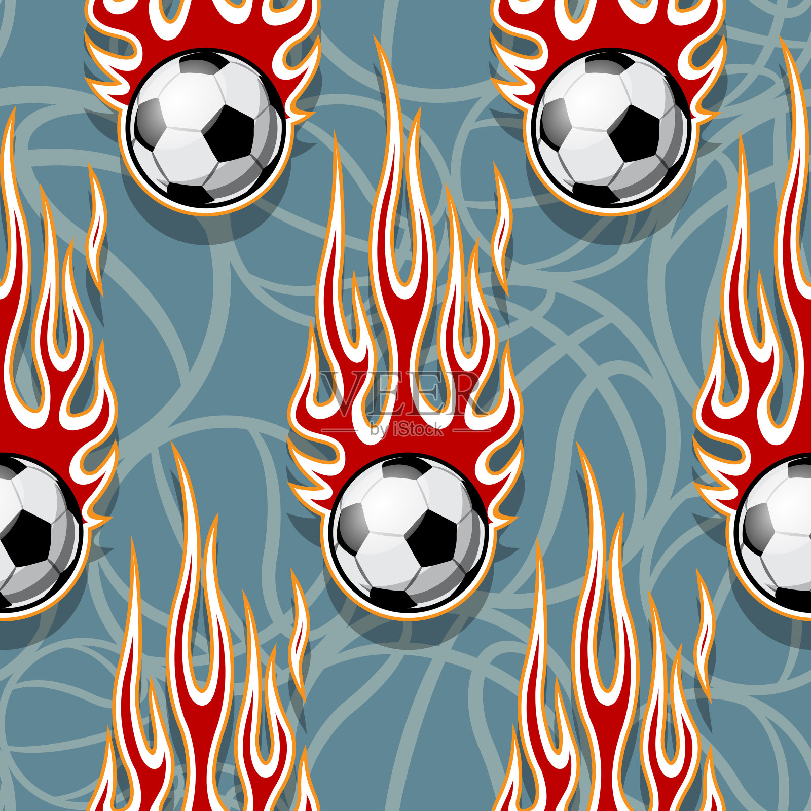 足球和部落火火焰足球无缝图案矢量图形墙纸包装纸设计插画图片素材