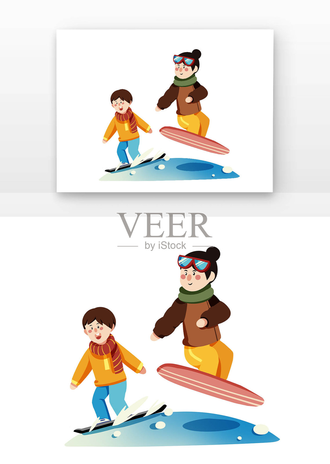 手绘冬天滑雪儿童人物设计元素图片