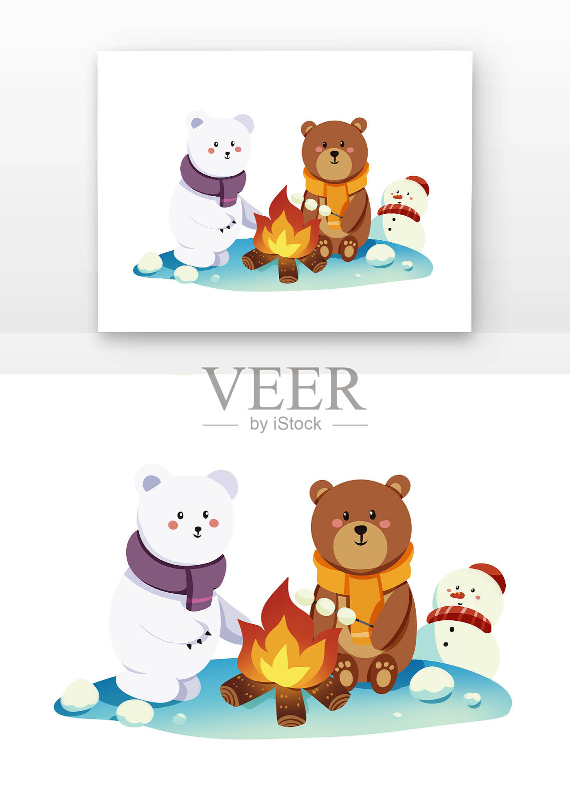 卡通冬天动物一起玩耍设计元素图片