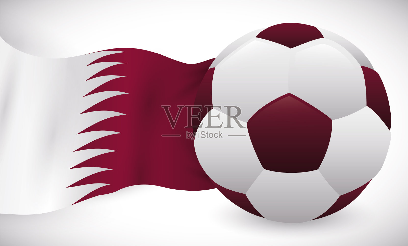 印有卡塔尔国旗的栗色足球插画图片素材