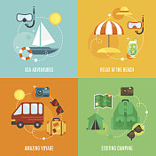 夏季旅游平面插图图标集图片素材