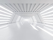 抽象的现代建筑背景，空旷的白色开放空间的室内。三维渲染图片素材
