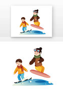 手绘冬天滑雪儿童人物元素符号图片