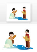 卡通冬季打雪仗儿童元素符号图片