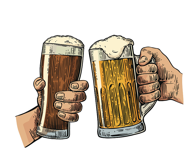 两只手握着，两只啤酒杯叮叮当当图片下载