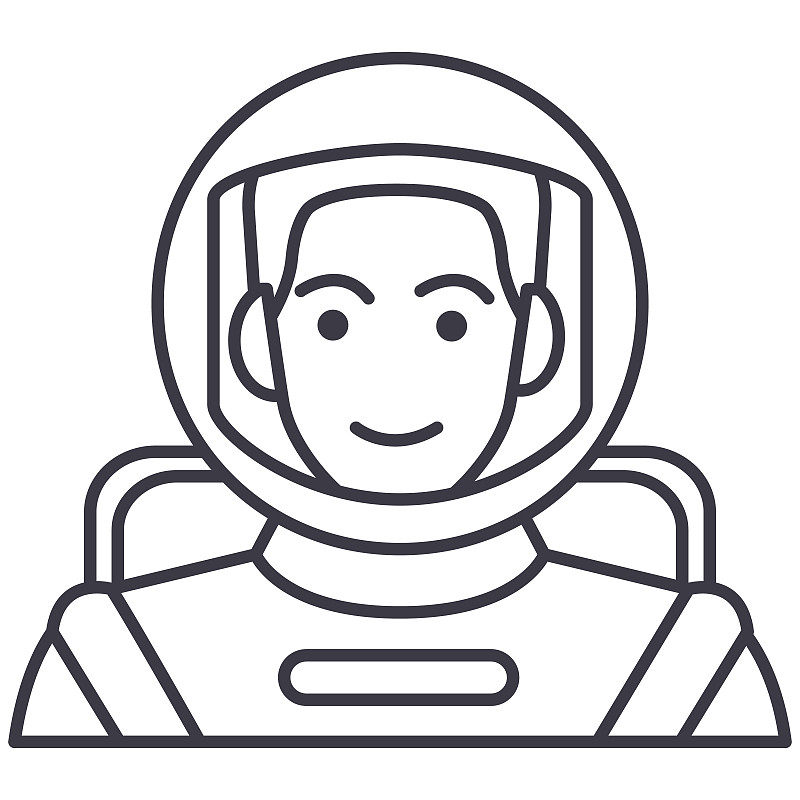 宇航员,宇航员在头盔矢量线图标,标志,插图的背景,可编辑的笔画图片