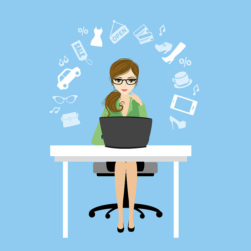 坐在电脑前的商业女性或办公室职员图片下载