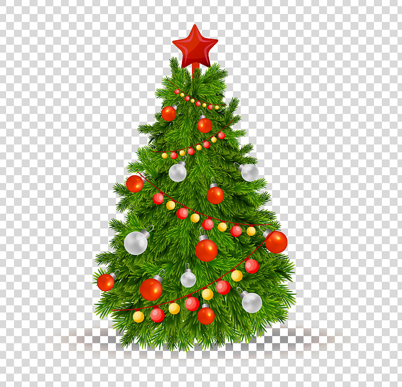 圣诞树与美丽的球玩具，装饰品，节日花环图片素材