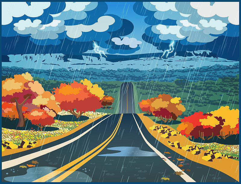 秋天的路穿过山谷图片素材