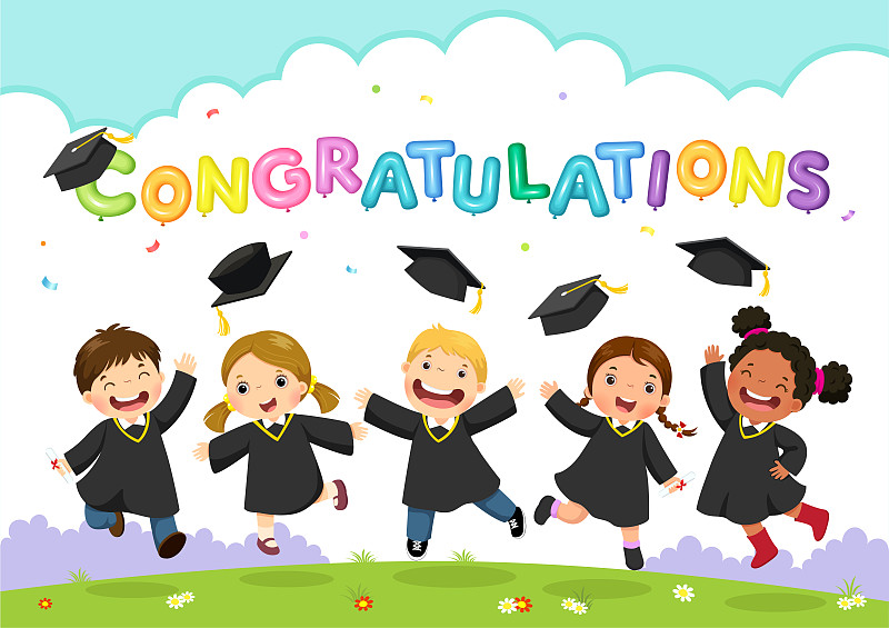 快乐的毕业典礼。矢量插图的学生庆祝毕业图片下载